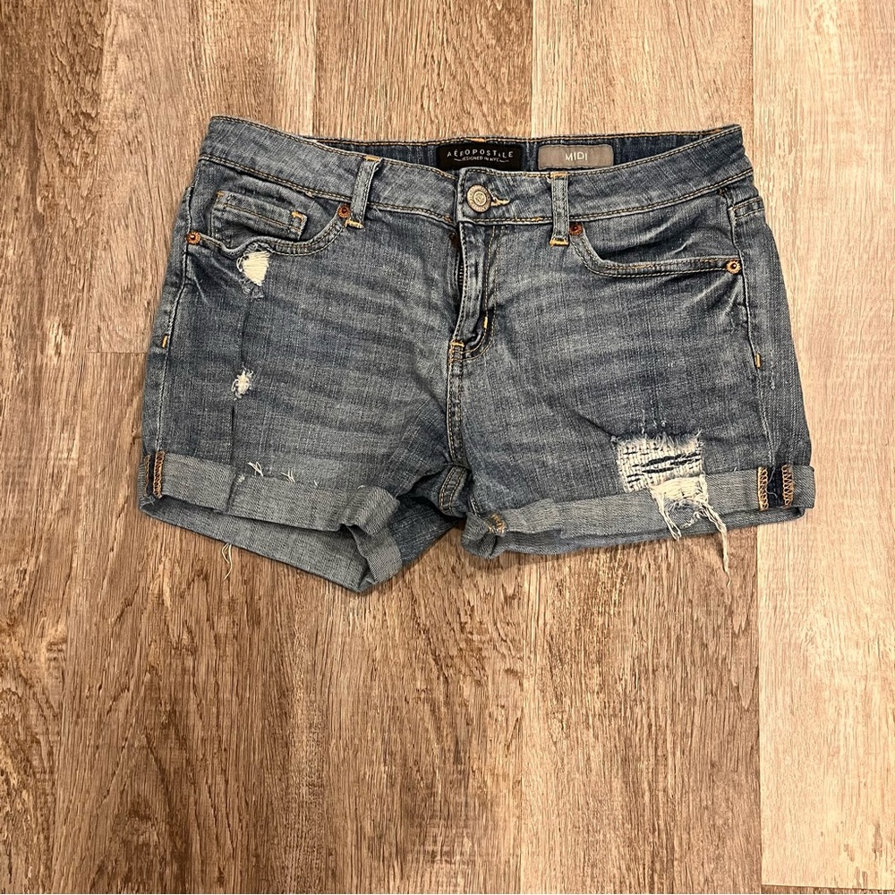 Aeropostale Midi Shorts Women's Juniors Distressed Destroyed Denim Size 6